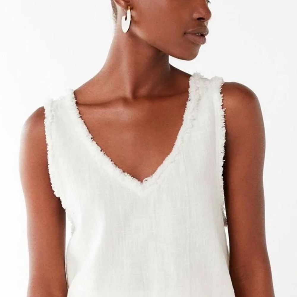 Urban Outfitters White Frayed V-Neck Tank Top